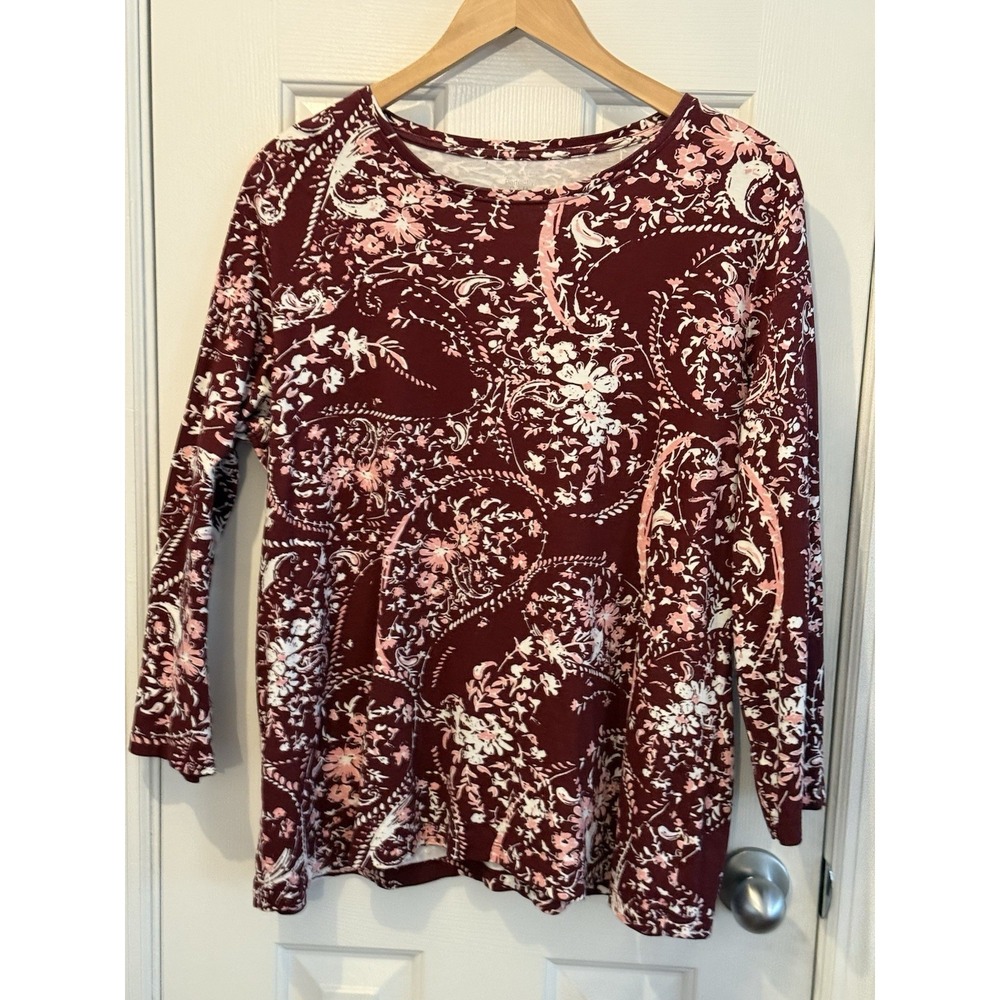 Kim Rogers Perfectly Soft Floral Casual Size XXL 100% Cotton Top 3/4 Sleeve
